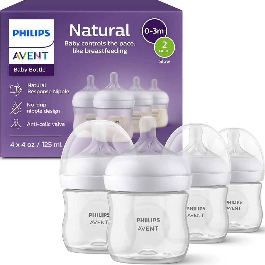 Philips Avent Natural Baby Bottles, Slow Flow, 4 oz, 4-Pack